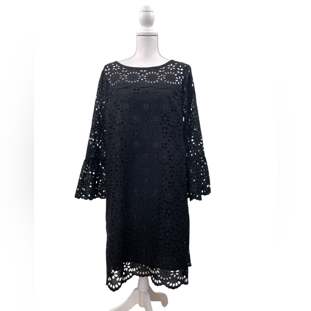 J.Crew Bell-Sleeve Embroidered Eyelet Shift Dress - Black, Size 12 - NWT